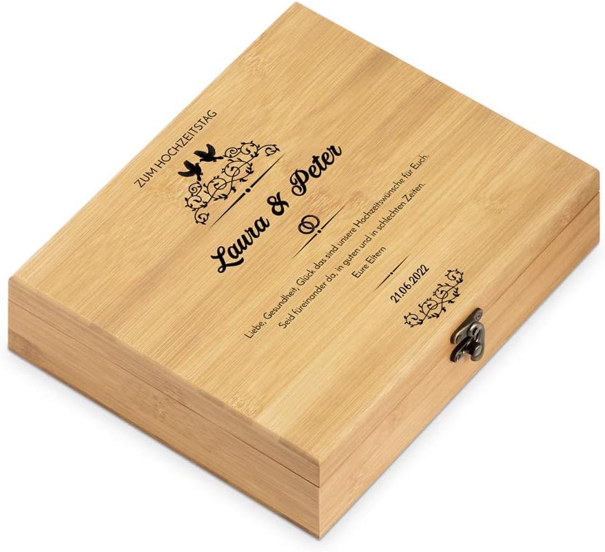 Maverton Weinöffner-Set personalisiert Weinset Sommelier Set - Geschenkbox Holzbox + 6er Weinzubehör