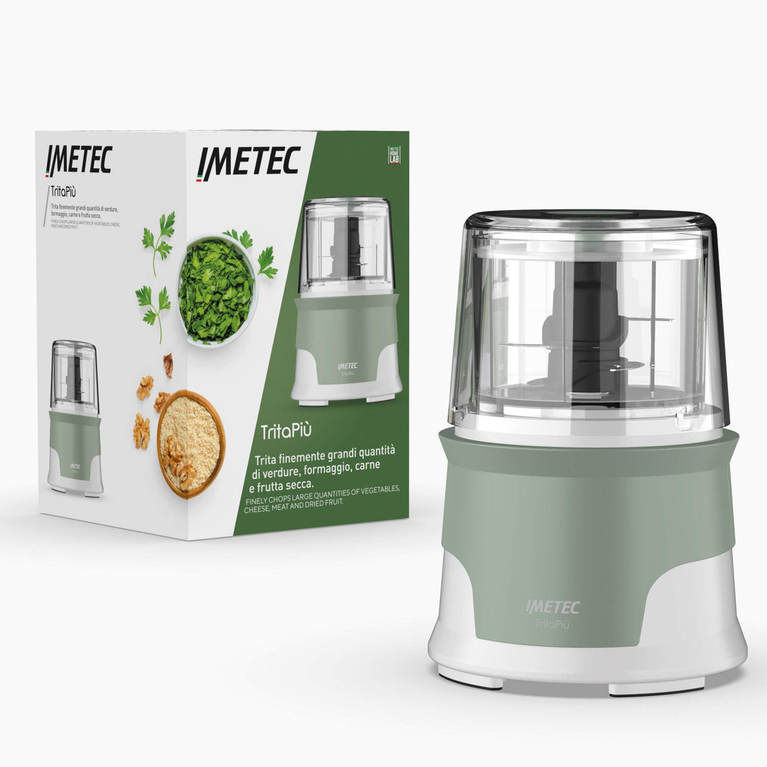 Imetec Tritapiù Zerkleinerer, 4 Edelstahlklingen, grosser Behälter 600 ml, 18 U / min, Druckbetrieb,