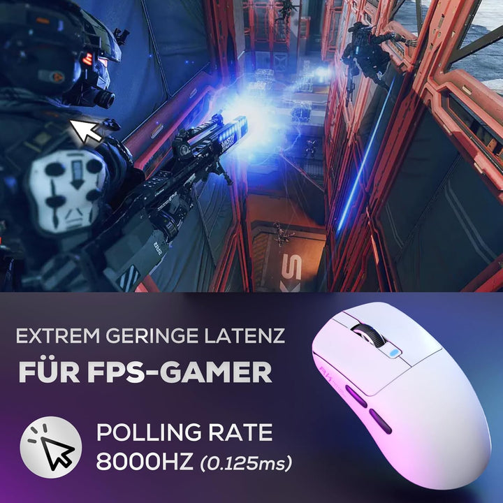 RK ROYAL KLUDGE M3 Gaming Maus Kabellos, 47g Ultralight, 30K DPI PAW3950 Optical Sensor, 8K Polling,