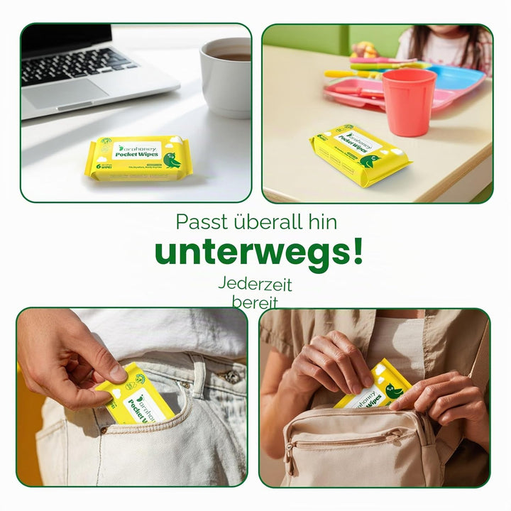 Mini Reise Feuchttücher – Baby Feuchttücher Reisegrösse, 99% Wasser, unparfümiert & hypoallergen, fü