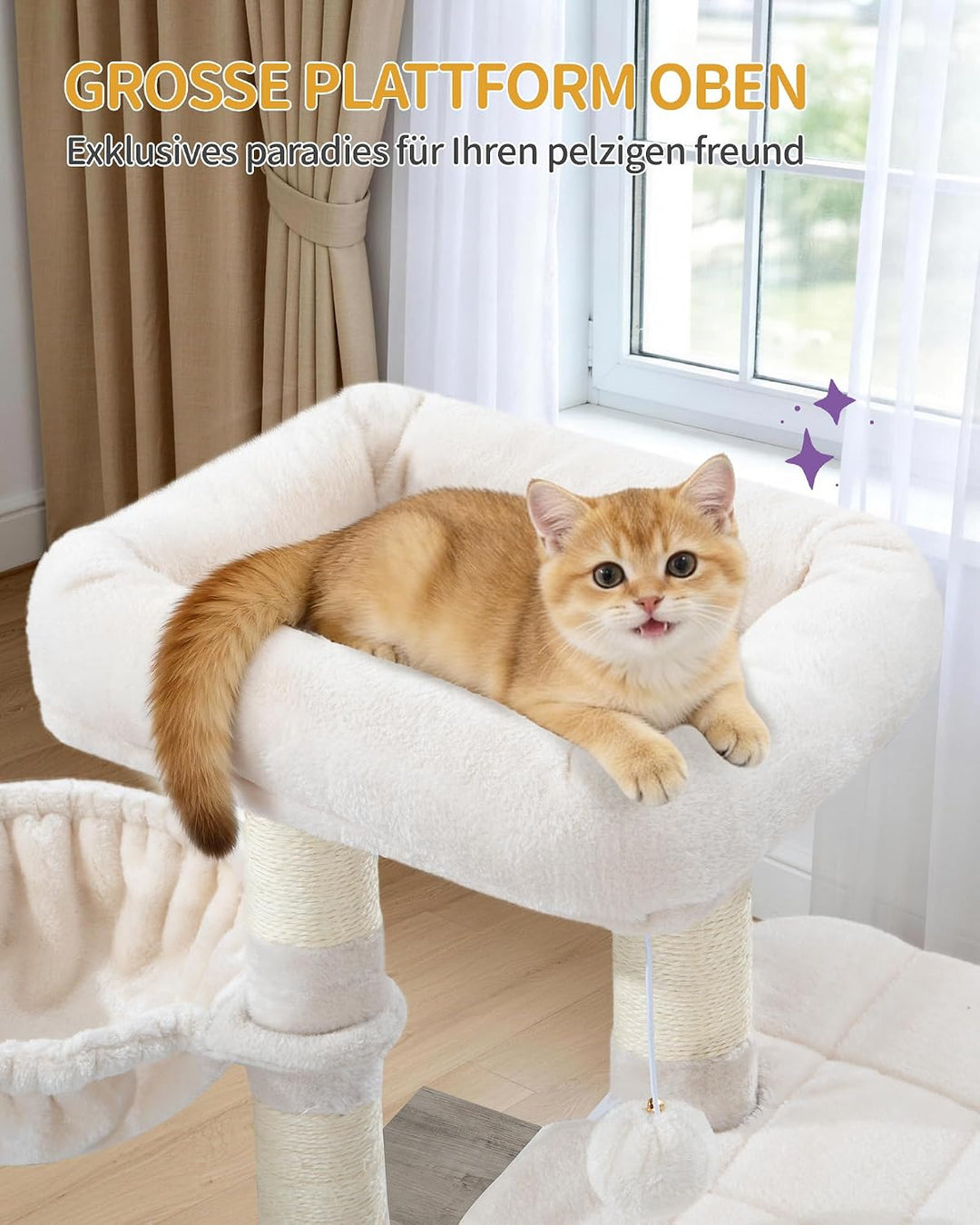 Hzuaneri Katzebaum, Moderner Katzenbaum, 85 cm Hoch, mit 3 Kratzstämmen, Abnehmbarer, Waschbarer Mat