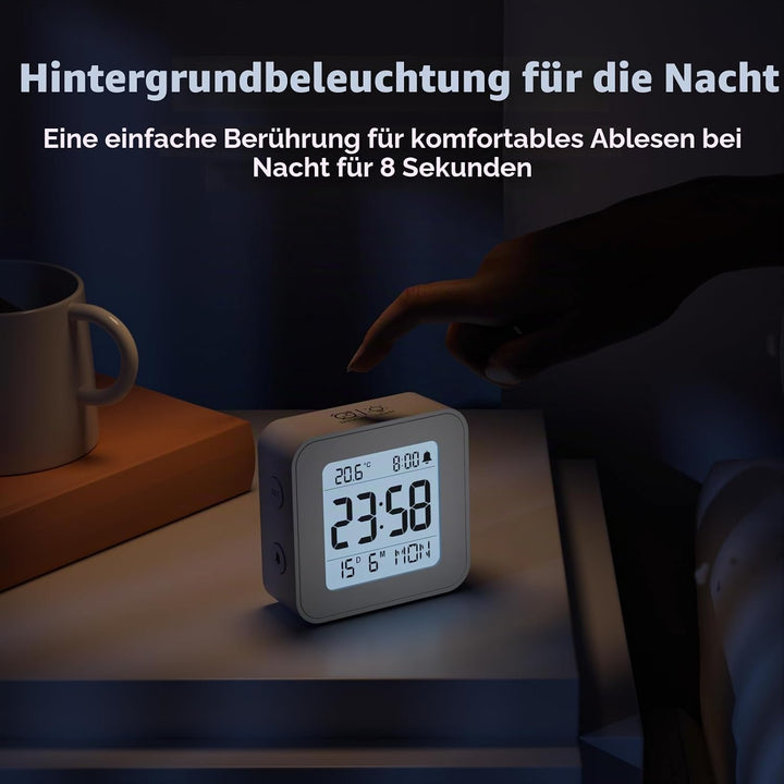 LATEC Wecker Digital, Digitaler Wecker Batterie, Klein Reisewecker Digital Uhr mit Temperaturanzeige