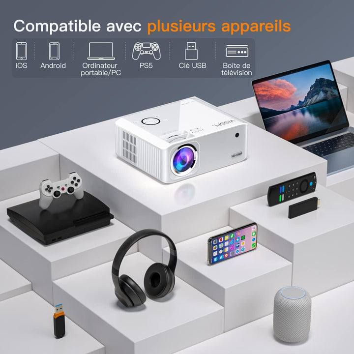 [Elektrische Keystone 6D/4P] Beamer 4K Heimkino 18000 Lumen, VISSPL Full HD 1080P WiFi Bluetooth Bea