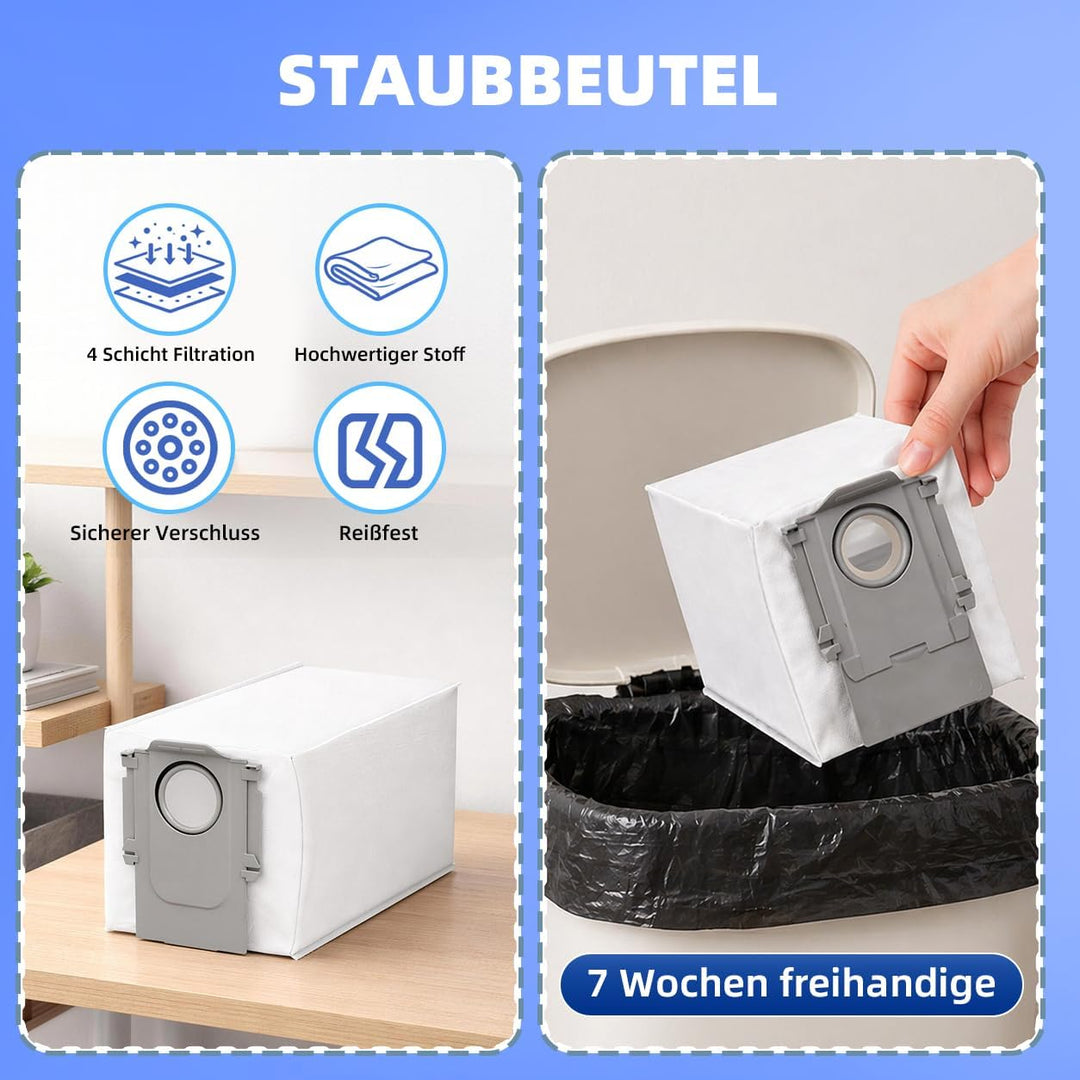 22 Stück Zubehör für Roborock Qrevo Curv 2 Flow Saugroboter | mit 6 Staubbeutel, 2 Wischrolle, 2 Hau