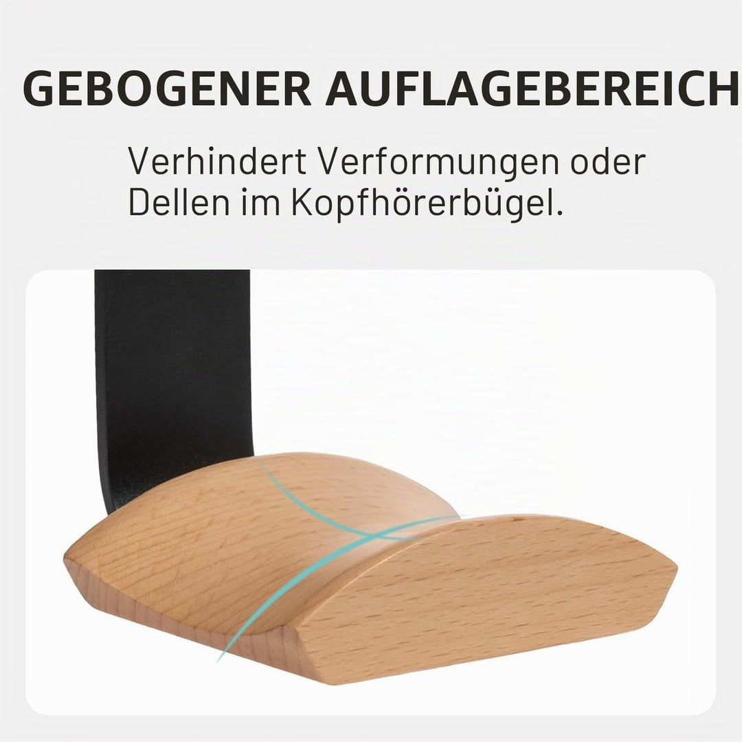 GGF Headset Halterung mit 6cm Breiter Kopfstütze aus Buche,Kopfhörer Ständer mit 3M Klebeband und Sc