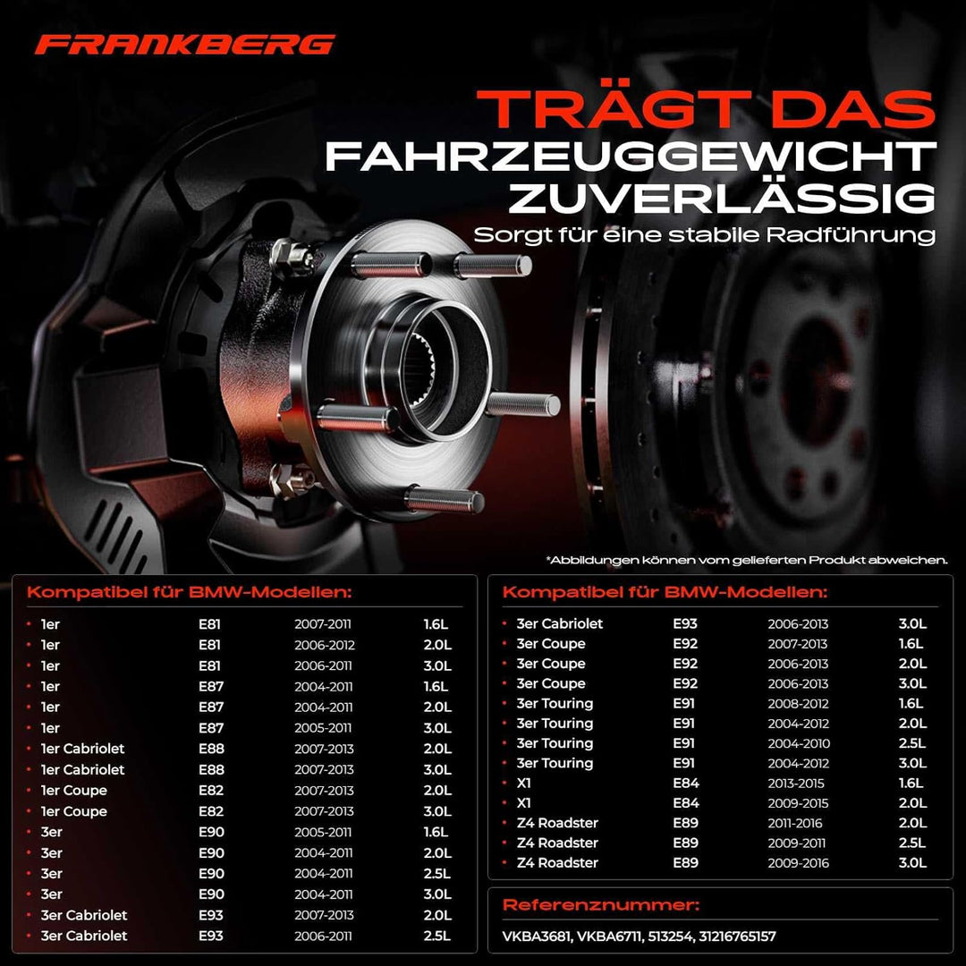 Frankberg 1x Radnabe Radlagersatz Vorne Links oder Rechts Kompatibel mit 1er E81 116 118 120 123 130