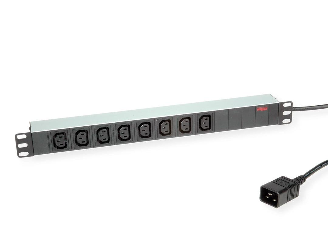 ROLINE 19"-Steckdosenleiste 8fach C13 + C20-Stecker, Aluminium, 2 m