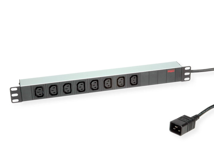 ROLINE 19"-Steckdosenleiste 8fach C13 + C20-Stecker, Aluminium, 2 m