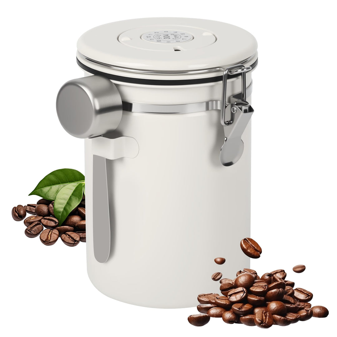 Kaffeebohnen Behälter, Luftdichte Edelstahl Kaffeedose1,8 L KaffeebohnenbehäLter mit EdelstahllöFfel