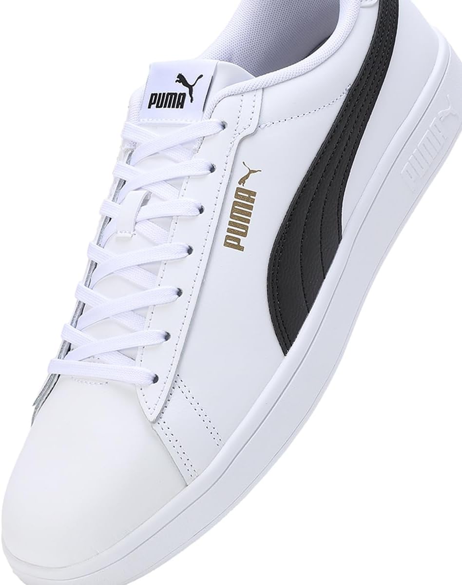 PUMA Unisex Kinder Smash 3.0 L Sneaker 36 EU White Black Gold, 36 EU White Black Gold
