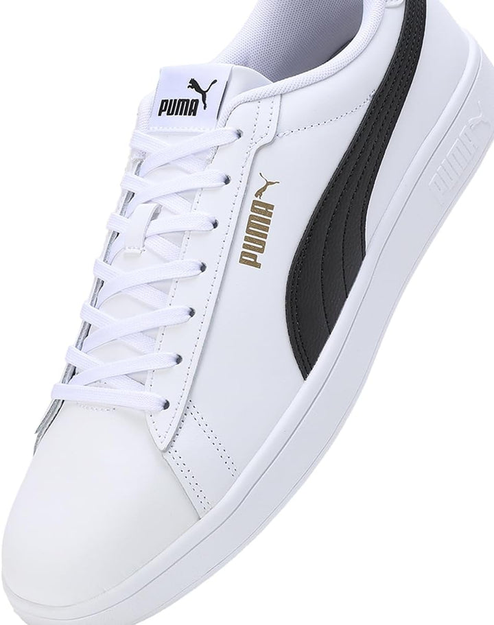 PUMA Unisex Kinder Smash 3.0 L Sneaker 36 EU White Black Gold, 36 EU White Black Gold