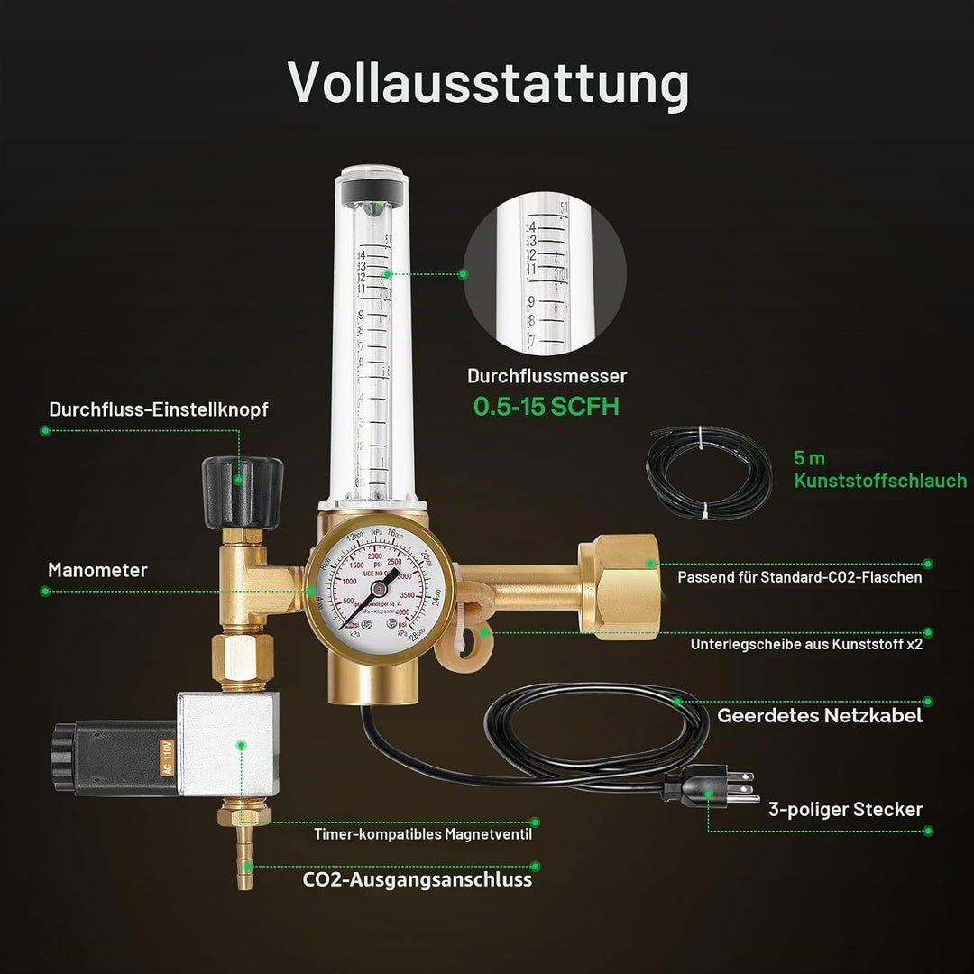 VIVOSUN CO2 Gasregler Emitter System mit Magnetventil Durchflussmesser Schweissen Schweissnaht für G