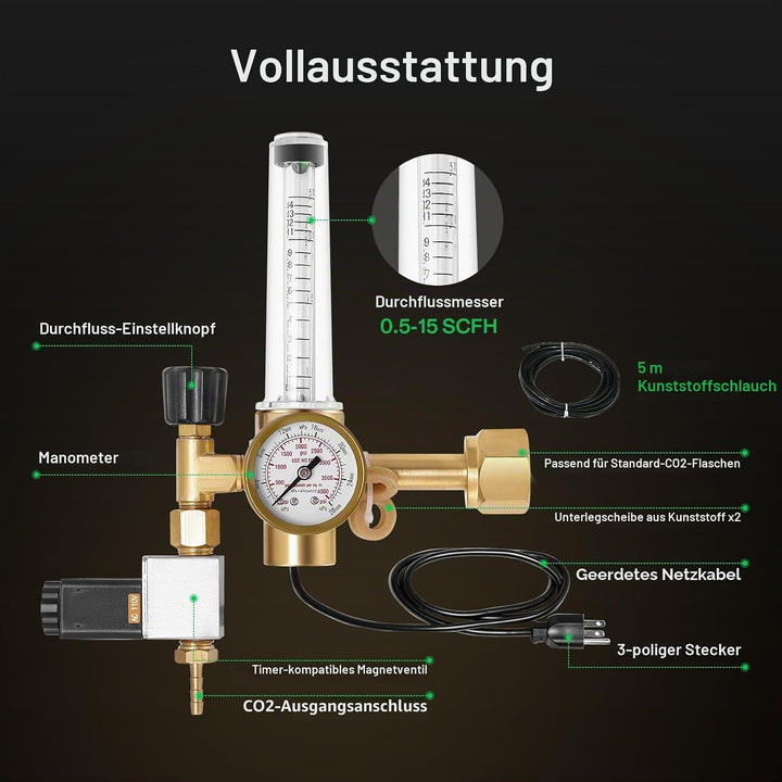 VIVOSUN CO2 Gasregler Emitter System mit Magnetventil Durchflussmesser Schweissen Schweissnaht für G