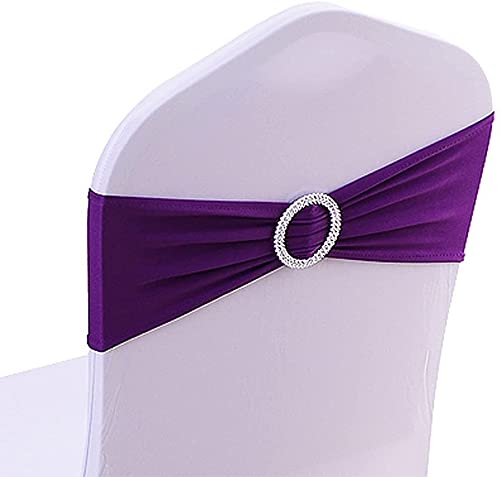 CNFQ Stuhlschleifen, elastisch, keine Bindung, Dekoration für Hochzeit, Party, Taufe, Violett, 50 St