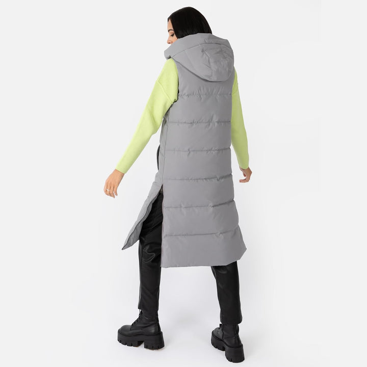 Women's Gilet Ladies Hooded Body Warmer Sleeveless Jacket Quilted Winter Coat Padded Longline Side P