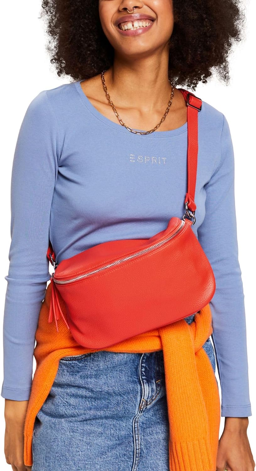 ESPRIT Umhängetasche aus veganem Leder Bright Orange, Bright Orange
