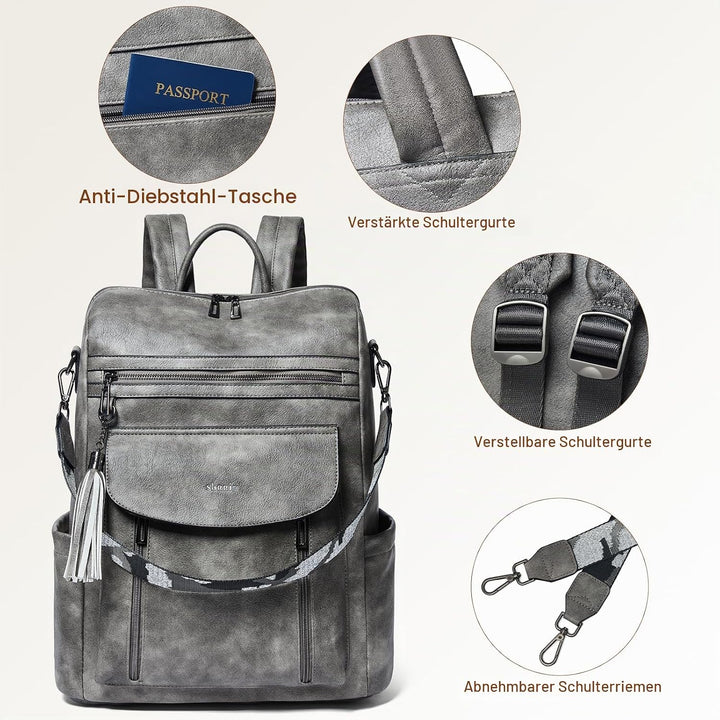 Shrrie Laptop-Rucksack für Damen, 15,6 Zoll Reise-Rucksack aus Leder, Handgepäck-Rucksack Computerta