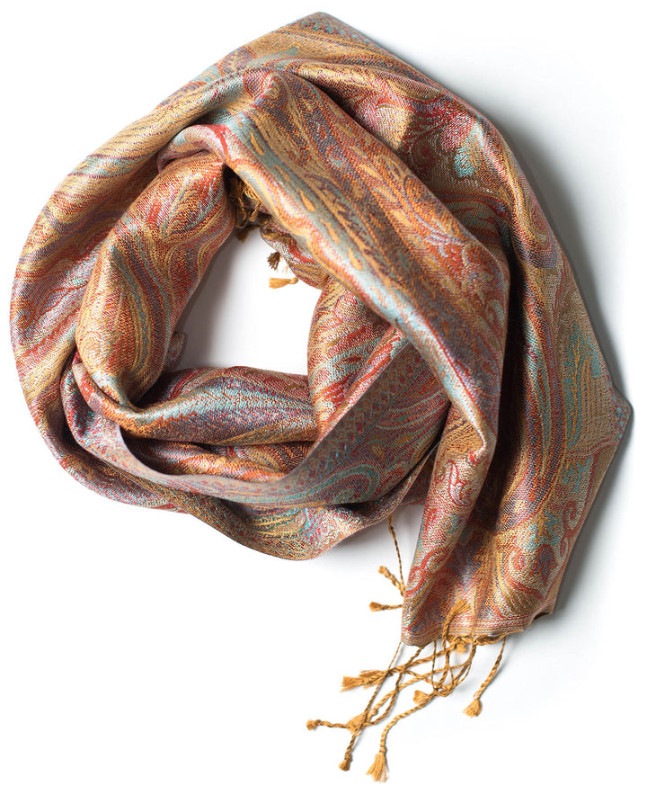 ufash Pashmina 100% Seidenschal aus Indien für Damen &amp; Herren, Paisley Muster, 160 x 35 cm - Schal a