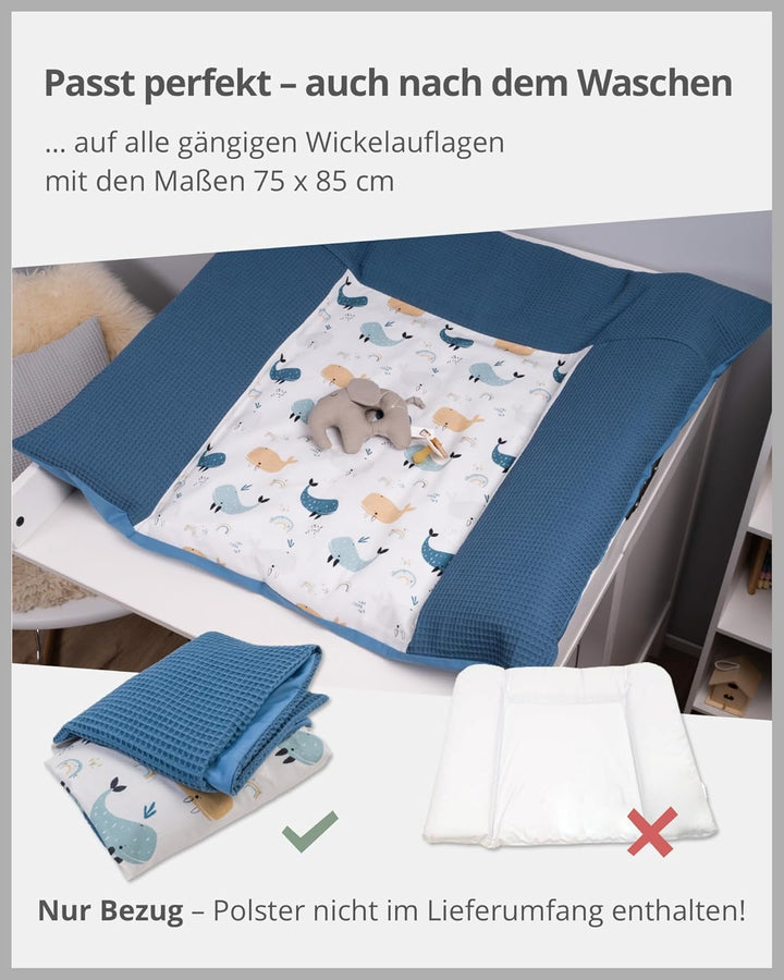 ULLENBOOM Wickelauflagenbezug 75x85 cm Blau-Wale (Made in EU) - abnehmbarer Bezug für Wickelauflage