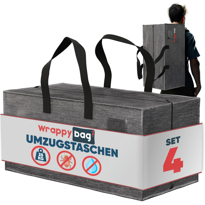 WRAPPYBAG 4er-Set Grosse Kunststoff-Aufbewahrungstaschen – Jumbo XXL Umzugstaschen – Wasserdicht, St