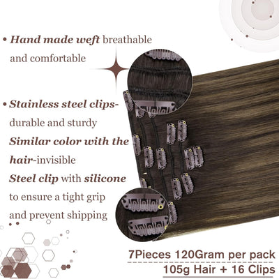 Hetto Echthaar Clip in Extensions Ombre Braun Extensions Clip in Echthaar Remy Clip in Haarverlanger