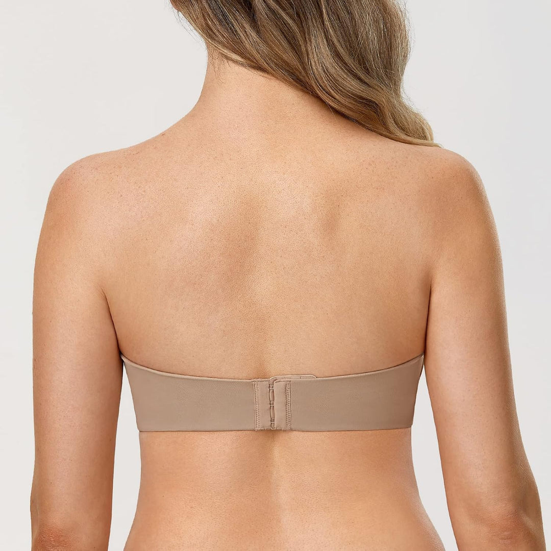 DELIMIRA Damen Push Up Trägerloser BH Spitze Grosse Grössen BHS mit Gemoldete Cups 80F Cashew, 80F C