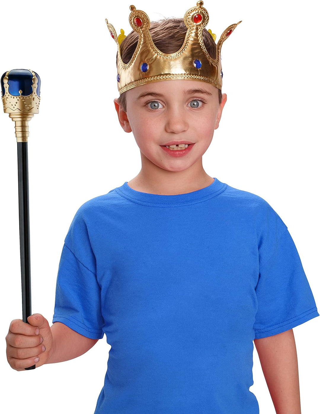 Dress Up America Goldene Krone Und Zepter Für Kinder – Rollenspiel-Accessoires Für Kinder – Rot/Blau