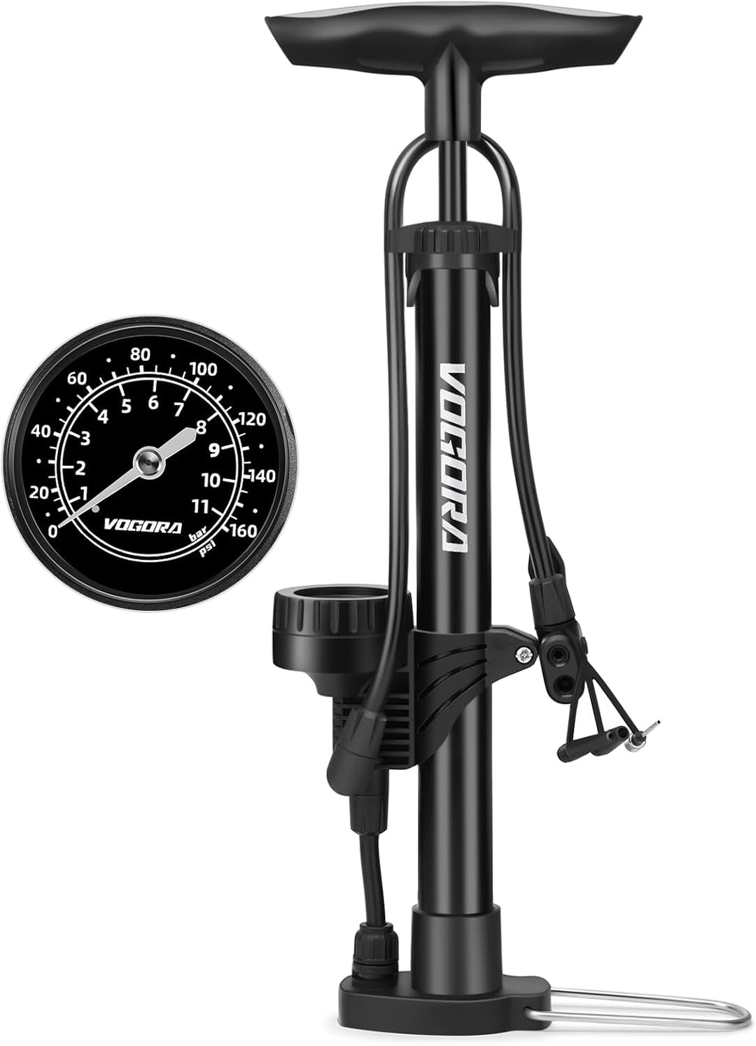 VOGORA Fahrradpumpe alle Ventile, Luftpumpe Fahrrad Französische Ventile mit 160PSI Manometer, Fahrr