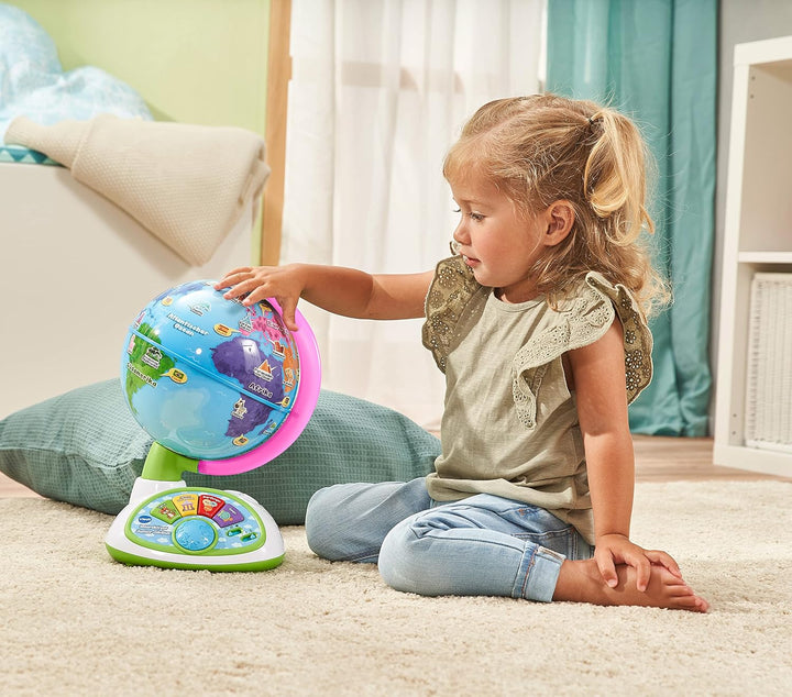 VTech Interaktiver Junior-Globus – Leuchtender Kinderglobus mit 48 Touch-Punkten, 3 Spielmodi und Mu