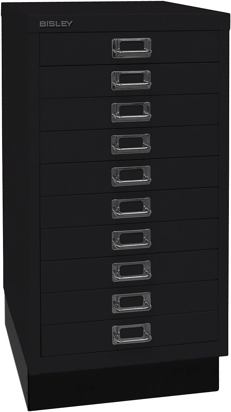 BISLEY MultiDrawer, 29er Serie mit Sockel, DIN A3, 10 Schubladen, Metall, 633 Schwarz, 43.2 x 34.9 x