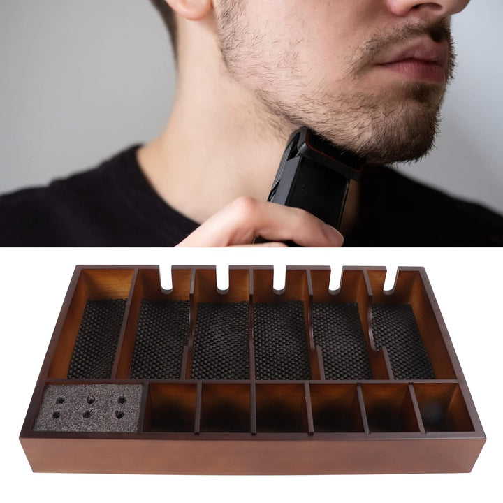 KAKAKE Friseur-Tablett-Organizer, platzsparender grossflächiger Friseur-Clipper-Halter aus Holz für