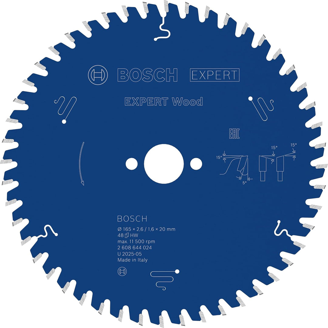 Bosch Professional 1x Kreissägeblatt Expert for Wood (Holz, Sägeblatt Ø 165 x 20 x 2,6 mm, 48 Zähne,