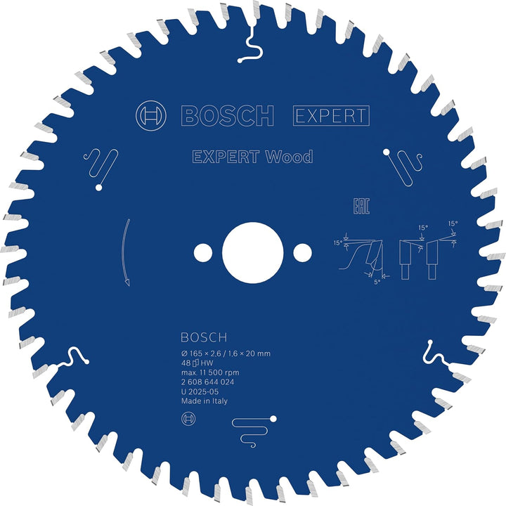 Bosch Professional 1x Kreissägeblatt Expert for Wood (Holz, Sägeblatt Ø 165 x 20 x 2,6 mm, 48 Zähne,