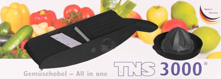TNS 3000 GEMÜSEHOBEL Multireibe, Gurkenhobel, Julienne Schneider "ALL IN ONE" Das Original (Schwarz-