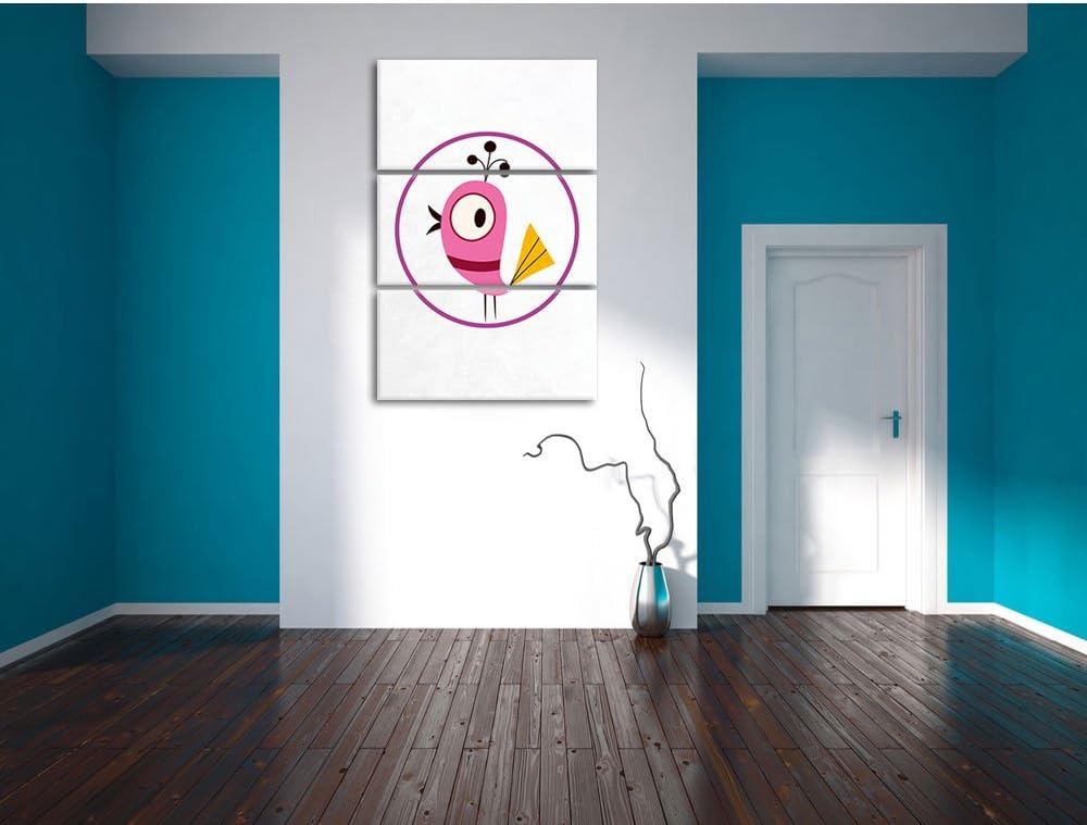 Pixxprint Lustiger Vogel in Kreis als Leinwandbild/Grösse: 3 Teilig (120x80) cm/Wandbild/Kunstdruck/