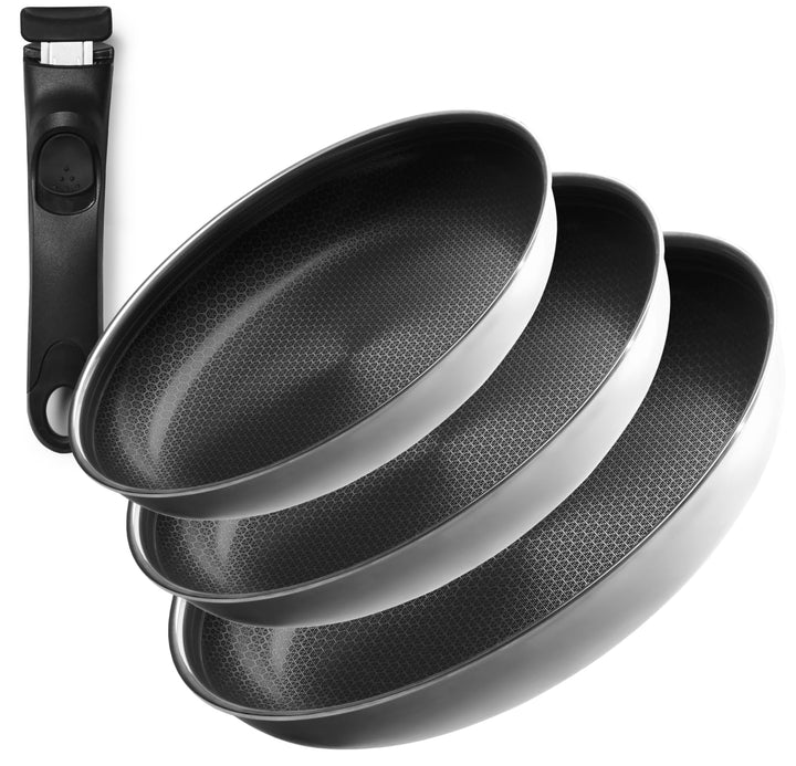 Bratpfannenset 3-teilig – 24 cm, 26 cm & 28 cm Mit Abnehmbarem Griff | Antihaft Pfannen Induktion |