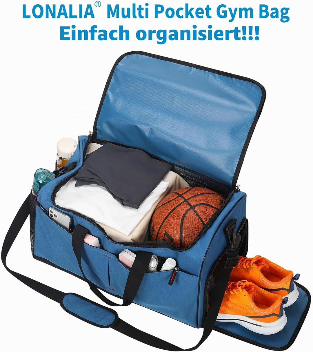 55L Sporttasche &amp; Reisetasche für Herren Gross - mit Schuhfach &amp; Nassfach - Trainingstasche, Tasche