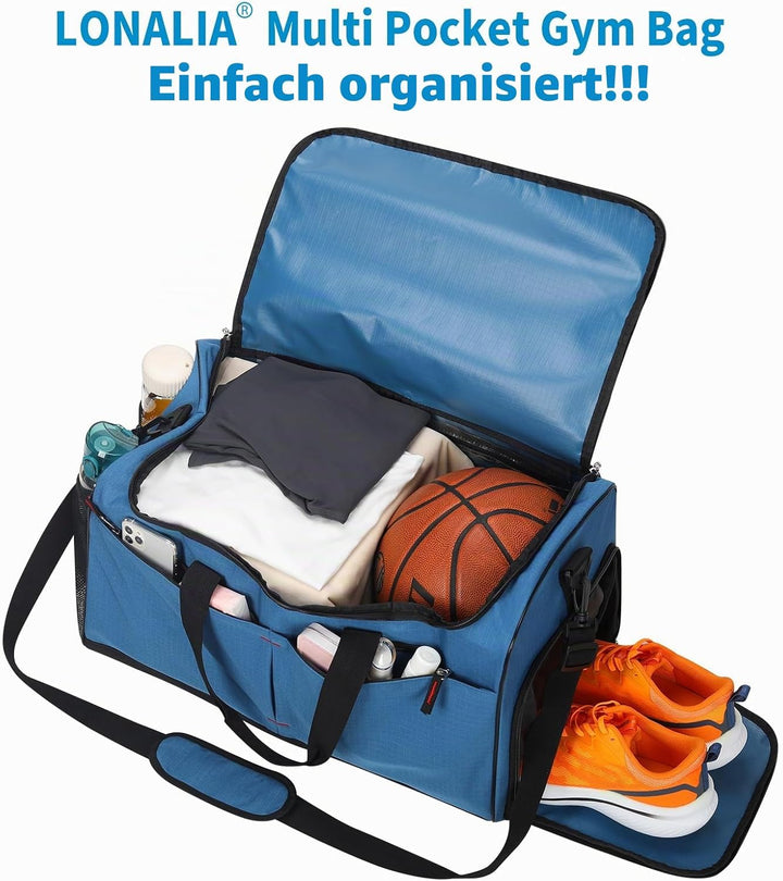 55L Sporttasche &amp; Reisetasche für Herren Gross - mit Schuhfach &amp; Nassfach - Trainingstasche, Tasche