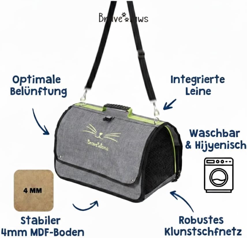 BRAVE PAWS Perdeli Flybag Transporttasche für Katzen und Hunde – Reissfestes Netz, Flugtauglich, Was