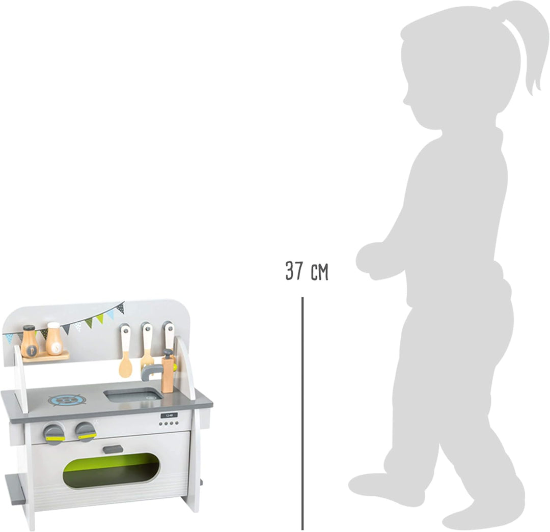 small foot Kinderküche "Kompakt" aus Holz, mit Backofen, Drehknöpfen, Topf, Pfanne und Küchenhelfer,