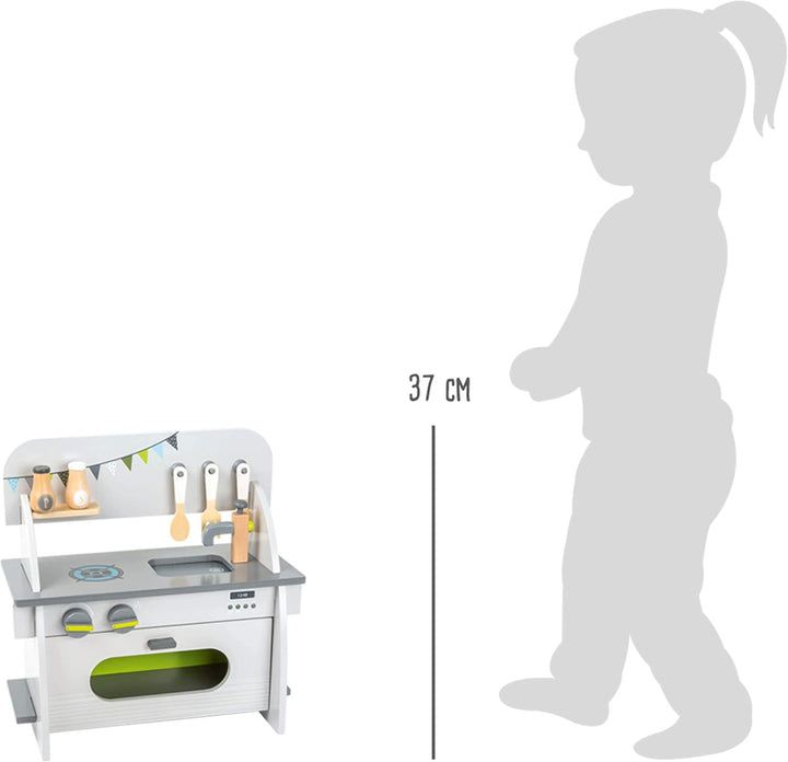 small foot Kinderküche "Kompakt" aus Holz, mit Backofen, Drehknöpfen, Topf, Pfanne und Küchenhelfer,