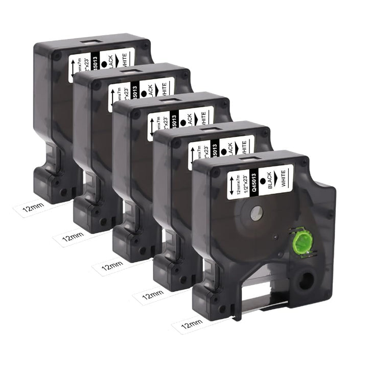 Molabel 5x Label Tape Compatible for Dymo D1 45013 50720530 (12 mm x7 m) Label Tape Blackon White Ta