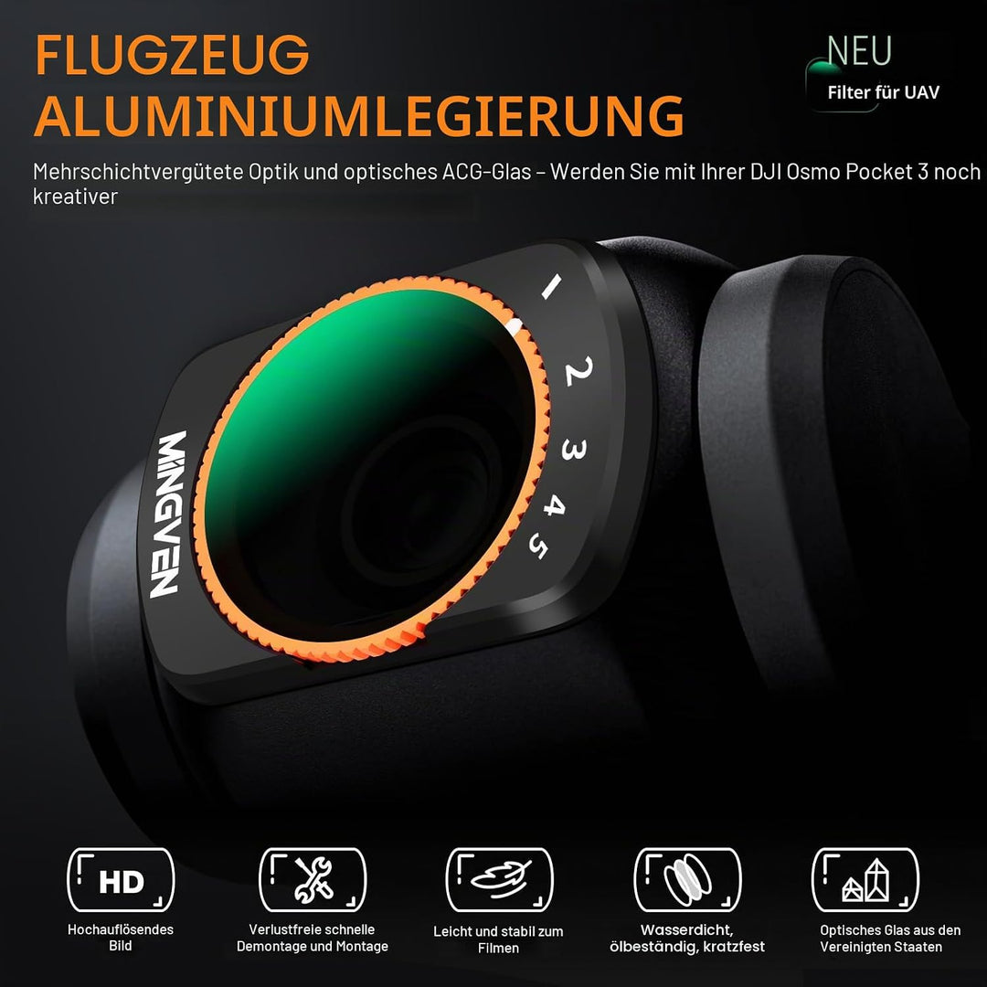 Magnetisches ND-Filter-Set für DJI Osmo Pocket 3 Creator Combo, verstellbare ND-Filter 1-5 Stopps +