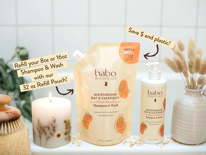 Babo Botanicals Baby Shampoo And Wash - Moisturizing - Oatmilk - 16 Oz