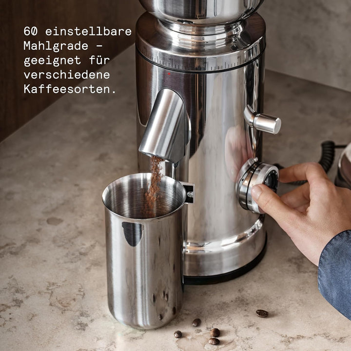 Aarke Kaffeemühle elektrisch – Edelstahl-Kaffeemühle mit einstellbarem Mahlgrad, 64-mm-Mahlscheiben,