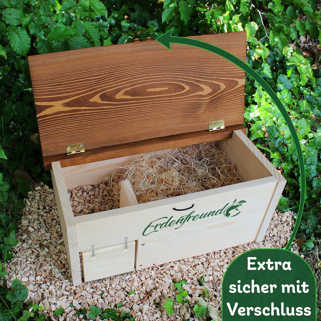 Erdenfreund® Igelhaus mit Rattenklappe, Sicherheitsverschluss & Labyrintheingang gegen Fressfeinde I