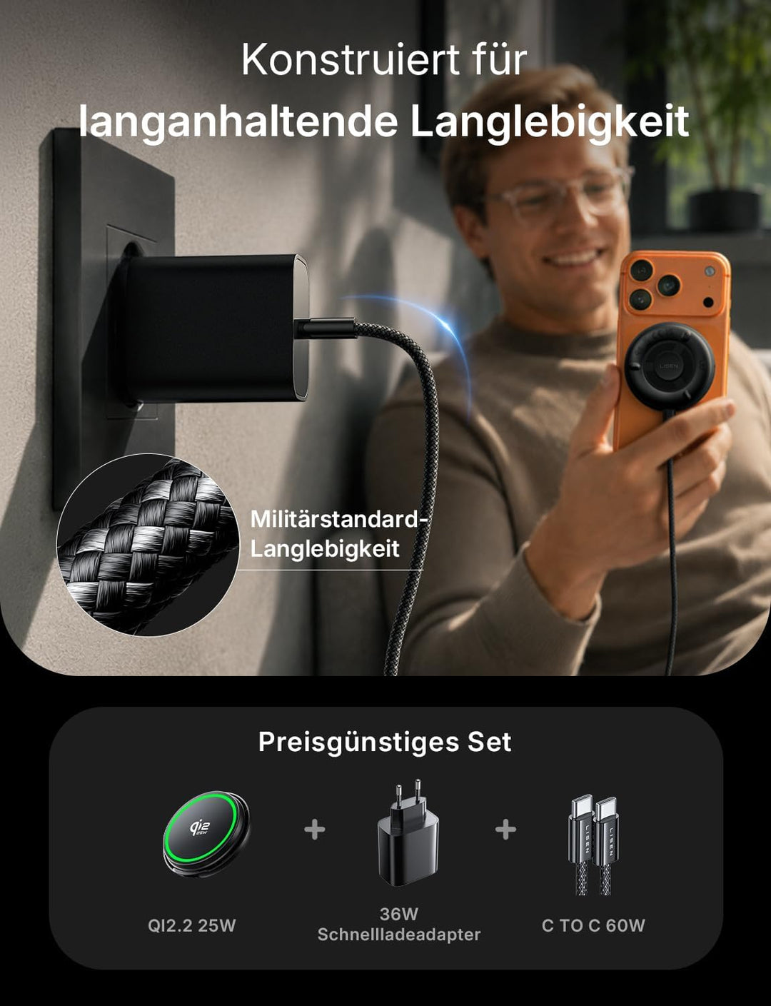 LISEN Qi2.2 25W Magnetisches Kabelloses Ladegerät mit Kühlventilator