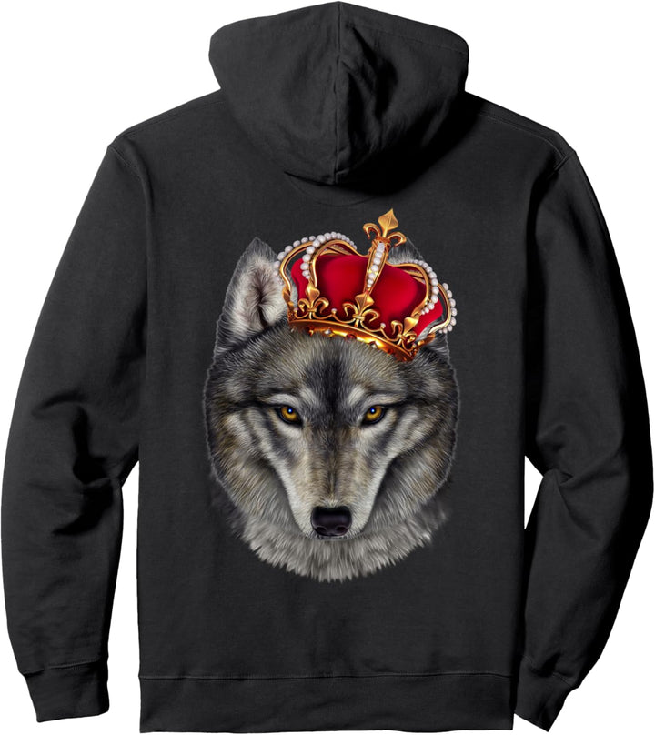 Grauer Wolf, die königliche Krone trägt Pullover Hoodie