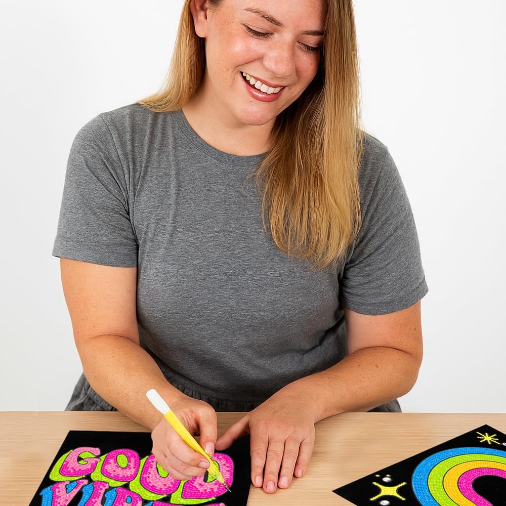 DIAMOND DOTZ Neon Flock Good Vibes Diamant-Malset für Erwachsene, bunte Diamant-Kunst-Kits, entspann