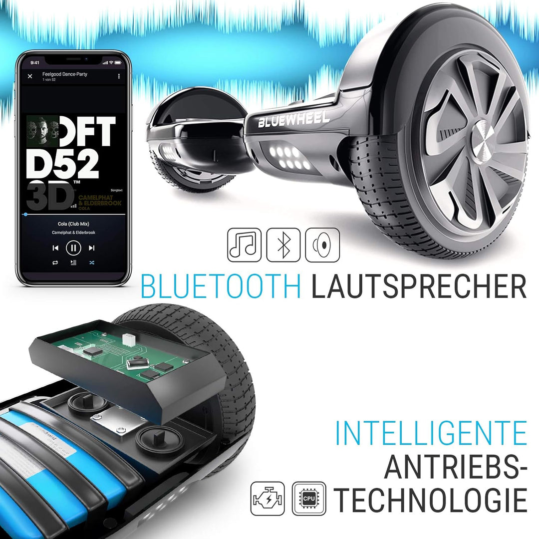 Bluewheel 6,5" Premium Hoverboard HX310s – Elektroboard mit LED, Bluetooth Lautsprecher, starker Dua